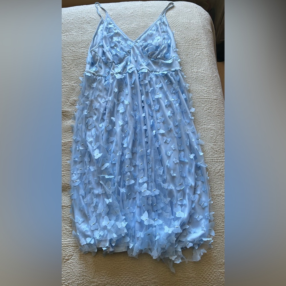 Light Blue Butterfly Overlay Dress